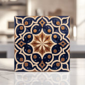 Alhambra Moorse geometrische marine blauw goud Tegeltje