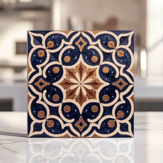 Alhambra Moorse geometrische marine blauw goud Tegeltje