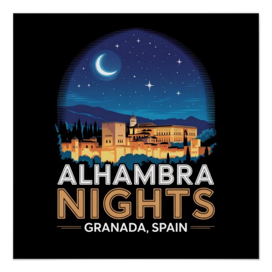 Alhambra Nachten - Granada Spanje Reis Kunst Perfect Poster (Voorkant)