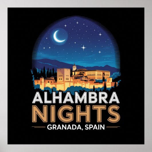 Alhambra Nachten- Granada Spanje Reis Kunst Poster (Voorkant)