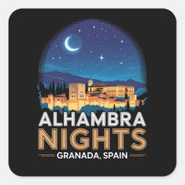 Alhambra Nachten- Granada Spanje Reis Kunst Vierkante Sticker