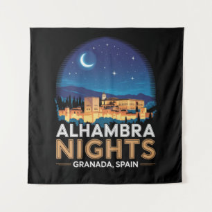 Alhambra Nachten- Granada Spanje Reis Kunst Wandkleed