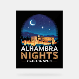 Alhambra Nights- Granada Spain Travel Art Acryl Bord