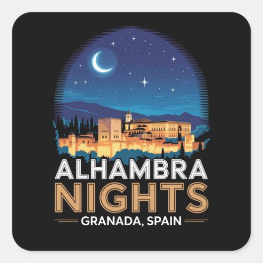 Alhambra Nights- Granada Spain Travel Art Vierkante Sticker (Voorkant)