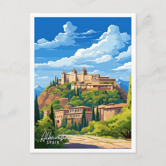 Alhambra Spanje Kunst vintage reisillustratie Briefkaart (Voorkant)