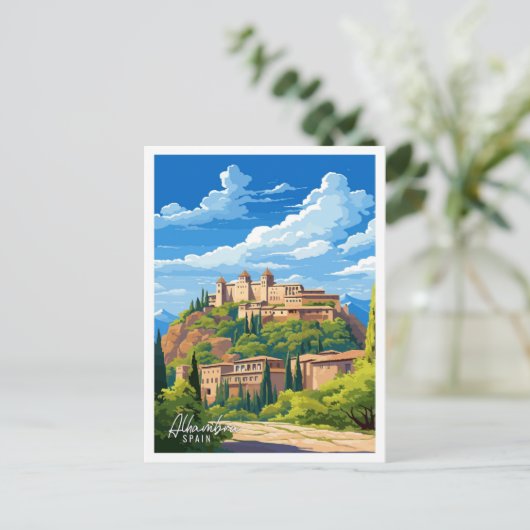Alhambra Spanje Kunst vintage reisillustratie Briefkaart (Staand voorkant)
