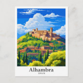 Alhambra Spanje Kunst Vintage Reizen Illustratie Briefkaart (Voorkant)