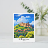 Alhambra Spanje Kunst Vintage Reizen Illustratie Briefkaart (Staand voorkant)