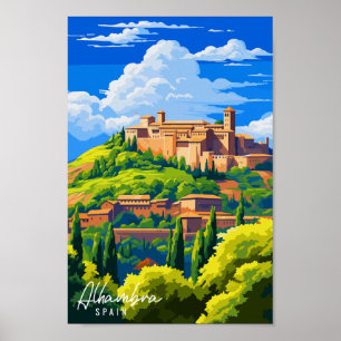 Alhambra Spanje vintage reisillustratie Poster