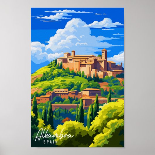 Alhambra Spanje vintage reisillustratie Poster (Voorkant)