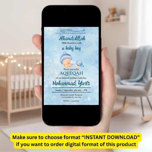 Alhamdulillah blauw aqeeqah moslim baby jongen kaart