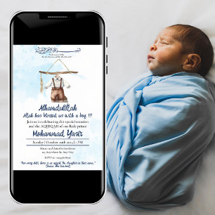 Alhamdulillah blauw moslim baby boy doek aqiqah kaart