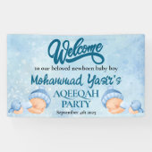 Alhamdulillah blauwe aqiqah baby jongen welkom ban spandoek (Horizontaal)