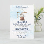 Alhamdulillah blauwe moslim baby jongen doek geboo kaart (Staand voorkant)