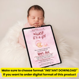 Alhamdulillah pink muslim baby girl birth announce kaart