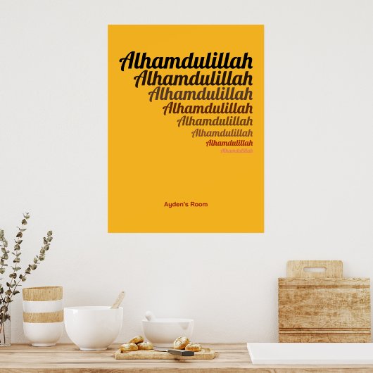 Alhamdulillah Typografie Geel Nursery Custom Poster (Keuken)