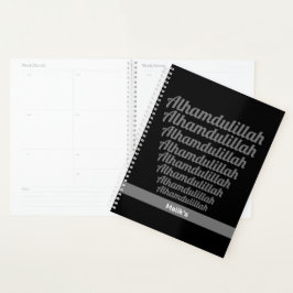 Alhamdulillah Typografie Grijs op Zwart Monogram Planner