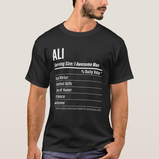 Ali  Nutritional Facts Serving Size Calories T-shirt (Voorkant)