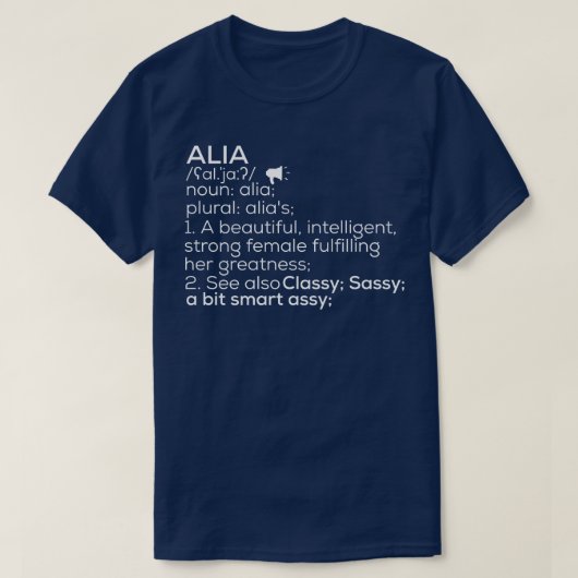 Alia Naam Alia Definitie Alia Vrouw Naam Alia Me T-shirt (Design voorkant)