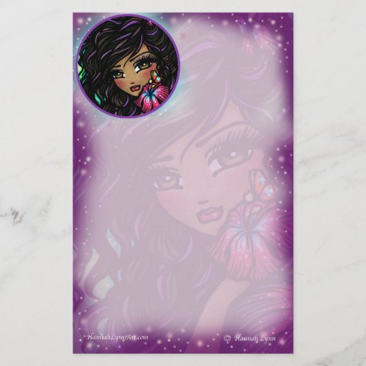 "Aliah" Hibiscus Fairy Fantasy Art van Hannah Lynn Briefpapier (Voorkant)