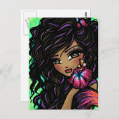 "Aliah" Hibiscus Mermaid Fantasy Art Briefkaart (Voorkant / Achterkant)