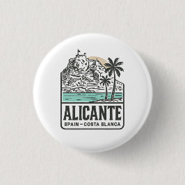 Alicante schets Santa Bárbara kasteel Costa Blanca Ronde Button 3,2 Cm
