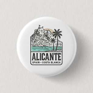 Alicante schets Santa Bárbara kasteel Costa Blanca Ronde Button 3,2 Cm
