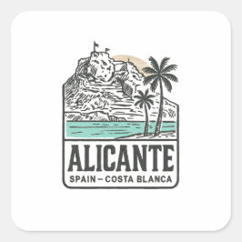Alicante schets Santa Bárbara Kasteel Costa Blanca Vierkante Sticker