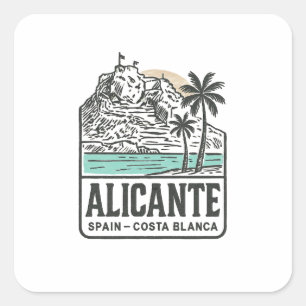 Alicante schets Santa Bárbara Kasteel Costa Blanca Vierkante Sticker