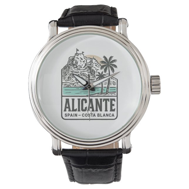 Alicante Sketch Santa Bárbara Castle Costa Blanca  Horloge (Voorkant)