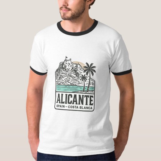 Alicante Sketch Santa Bárbara Castle Costa Blanca  T-shirt (Voorkant)