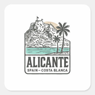 Alicante Sketch Santa Bárbara Castle Costa Blanca  Vierkante Sticker