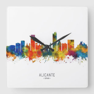 Alicante Spain Skyline Vierkante Klok