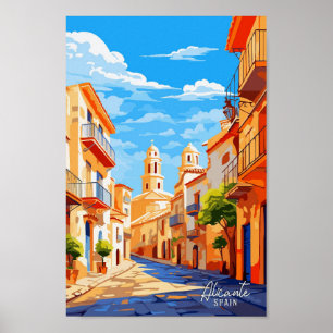 Alicante Spanje Art Vintage Travel Illustratie Poster