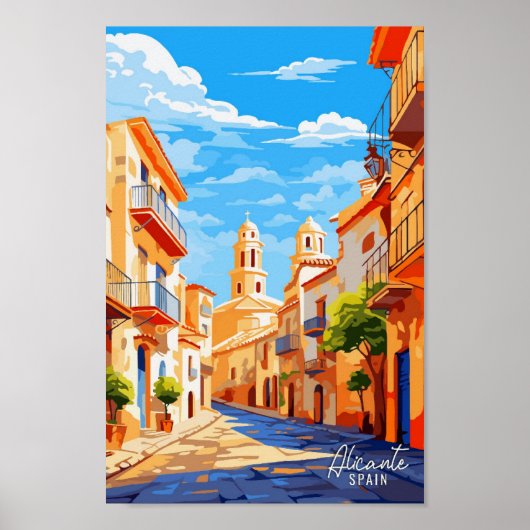Alicante Spanje Art Vintage Travel Illustratie Poster (Voorkant)