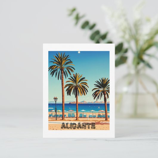 Alicante Spanje Beach Uitzicht Travel Briefkaart (Staand voorkant)