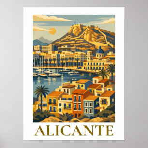 Alicante Spanje Reis Souvenir Minimalistische Kust Poster