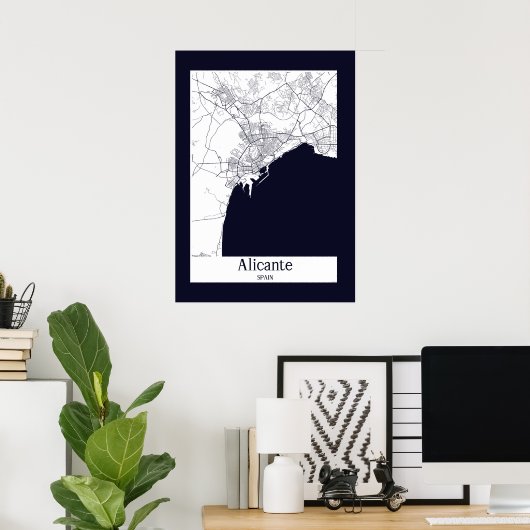 Alicante Spanje Stadsplattegrond Poster (Thuiskantoor)
