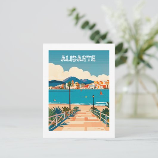 Alicante Spanje Strand Uitzicht Reizen Briefkaart (Staand voorkant)
