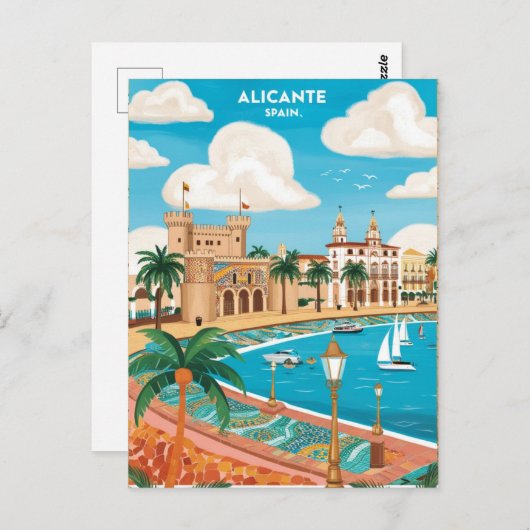 Alicante Spanje Travel Briefkaart Art (Voorkant / Achterkant)