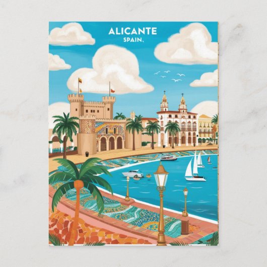 Alicante Spanje Travel Briefkaart Art (Voorkant)