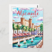 Alicante Spanje Travel Briefkaart Art (Voorkant / Achterkant)