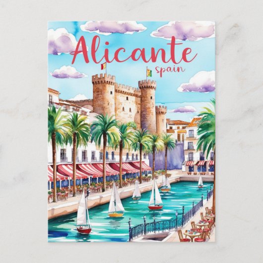 Alicante Spanje Travel Briefkaart Art (Voorkant)