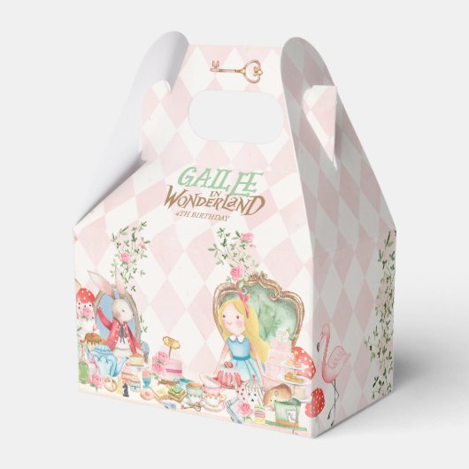 Alice Adventures in Woderland Verjaardags Tea Part Bedankdoosjes (Voorkant Zijde)