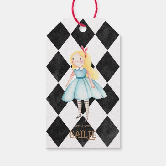 Alice Adventures in Woderland Verjaardags Tea Part Cadeaulabel (Achterkant)