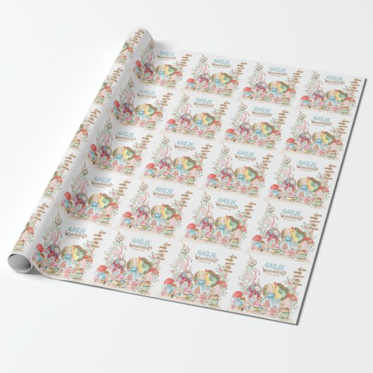 Alice Adventures in Woderland Verjaardags Tea Part Cadeaupapier (Uitgerold)