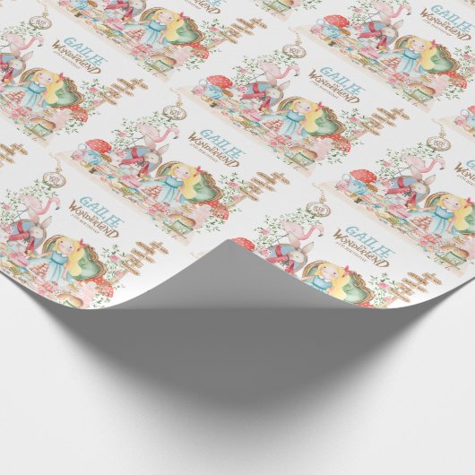 Alice Adventures in Woderland Verjaardags Tea Part Cadeaupapier (Hoek)
