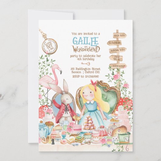 Alice Adventures in Woderland Verjaardags Tea Part Kaart (Voorkant)
