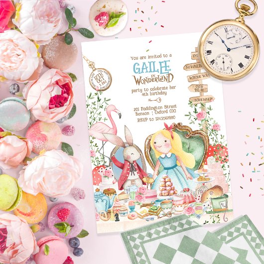 Alice Adventures in Woderland Verjaardags Tea Part Kaart