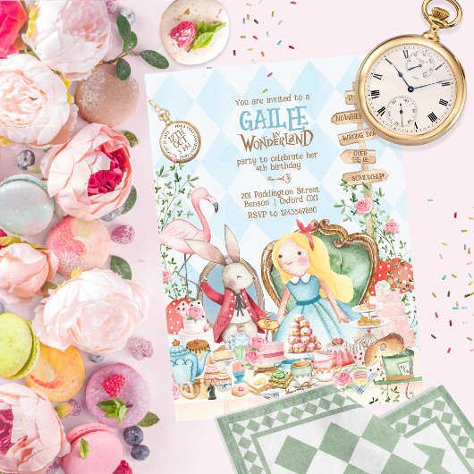 Alice Adventures in Woderland Verjaardags Tea Part Kaart